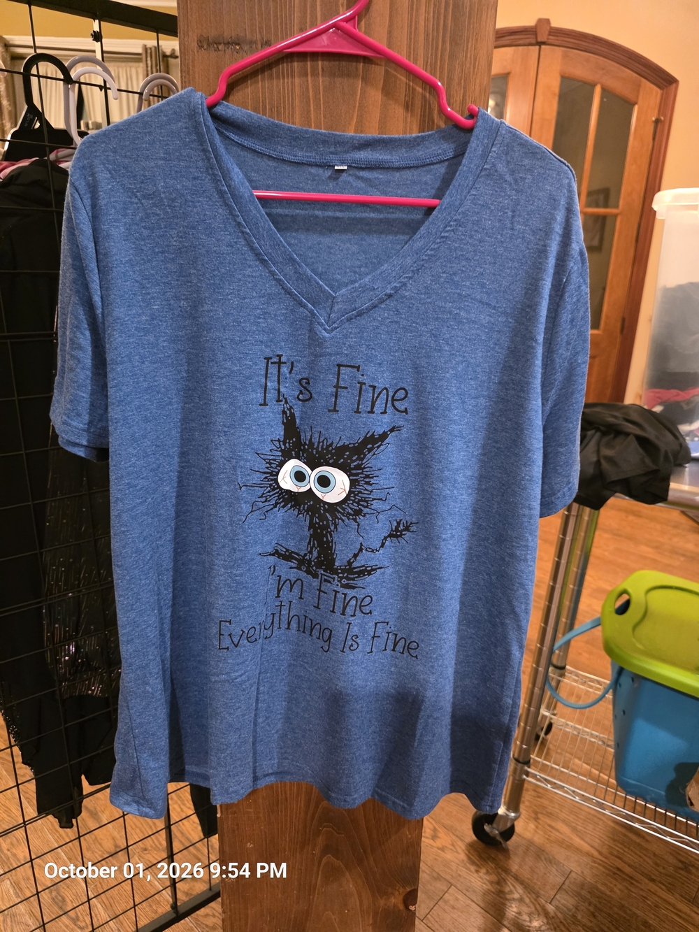 Women's Blue V-Neck Short Sleeve Tee with Graphic